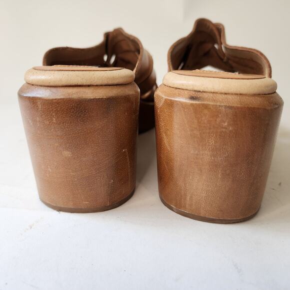 Vtg 90's Y2K Hokus Pokus Wooden Wedge Sandals Size 11M Brown Leather Woven - Picture 8 of 10